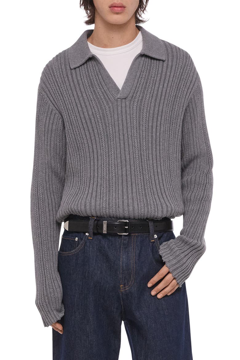 Ribbed Cotton Polo Sweater, Main, color, GREY MELANGE