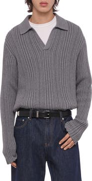 Helmut Lang Ribbed Cotton Polo Sweater