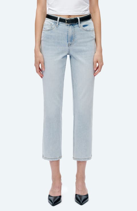 High Waist Ankle Straight Leg Jeans (Dark Blue)