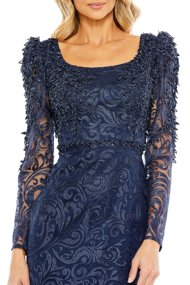 Embroidered Applique Shoulder Detail Trumpet Gown, Alternate, color, MIDNIGHT