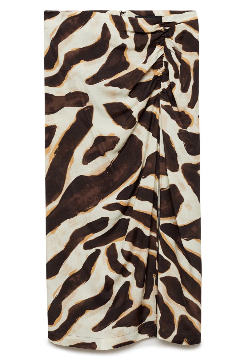 Animal Print Side Slit Midi Skirt, Alternate, color, BROWN