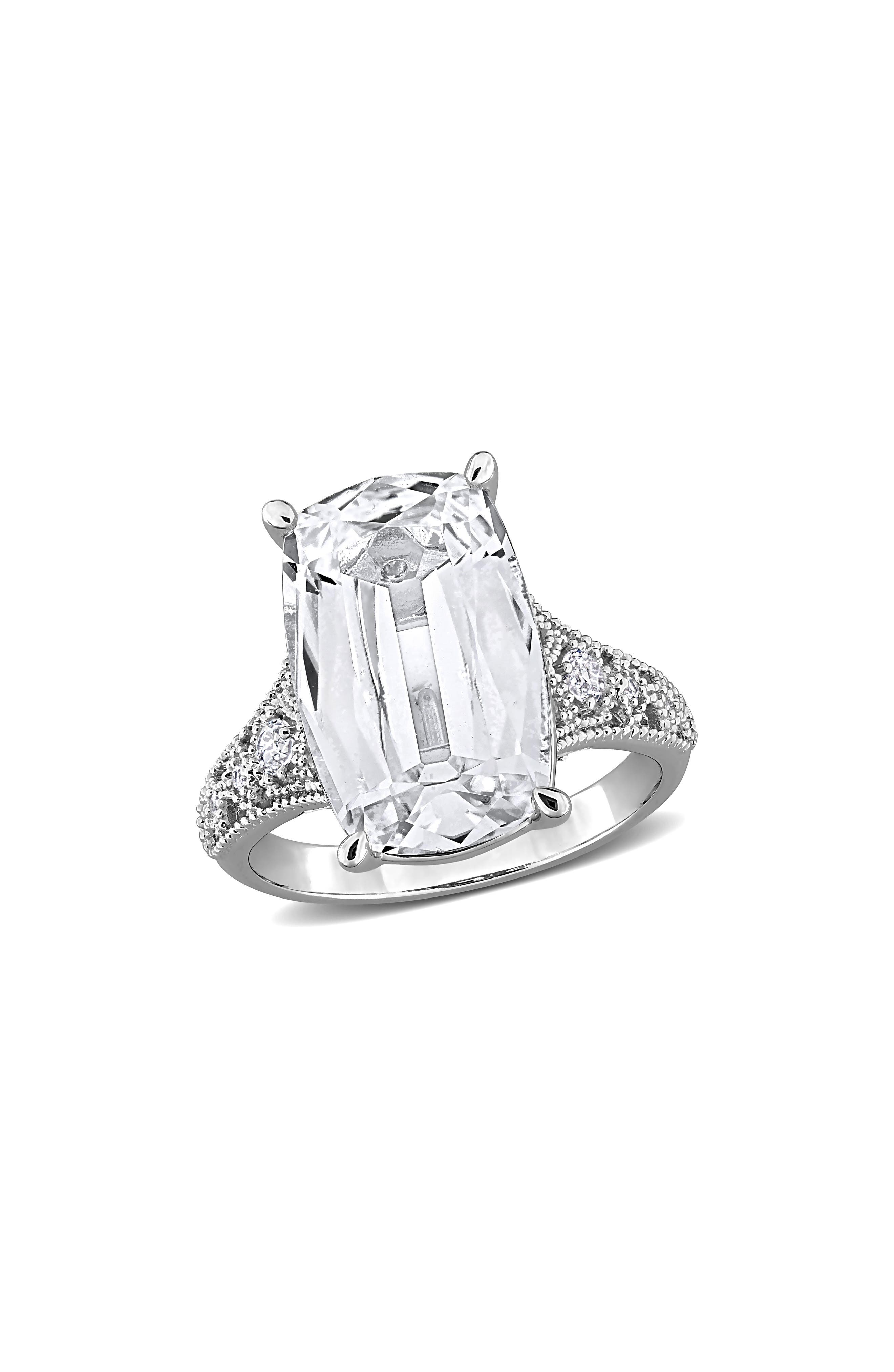DELMAR Cushion Cut Lab Created White Sapphire Ring