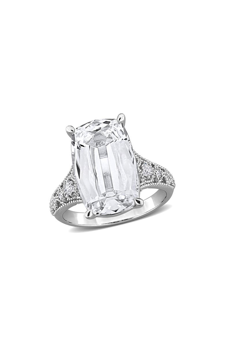 DELMAR Cushion Cut Lab Created White Sapphire Ring, Main, color, Metallic Silver