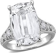 DELMAR Cushion Cut Lab Created White Sapphire Ring