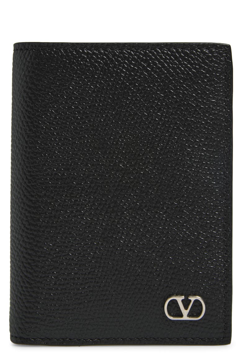 VLOGO Signature Bifold Leather Card Holder, Main, color, BLACK