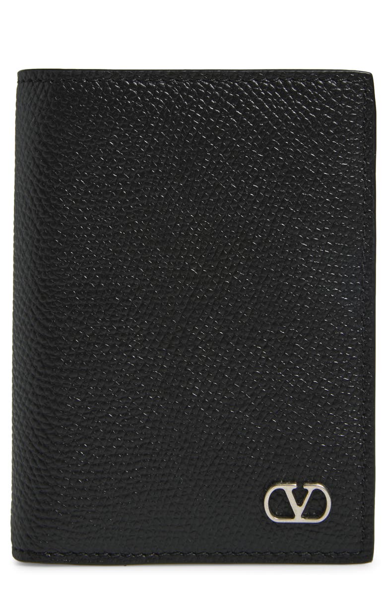 Valentino Garavani VLOGO Signature Bifold Leather Card Holder, Main, color, Black