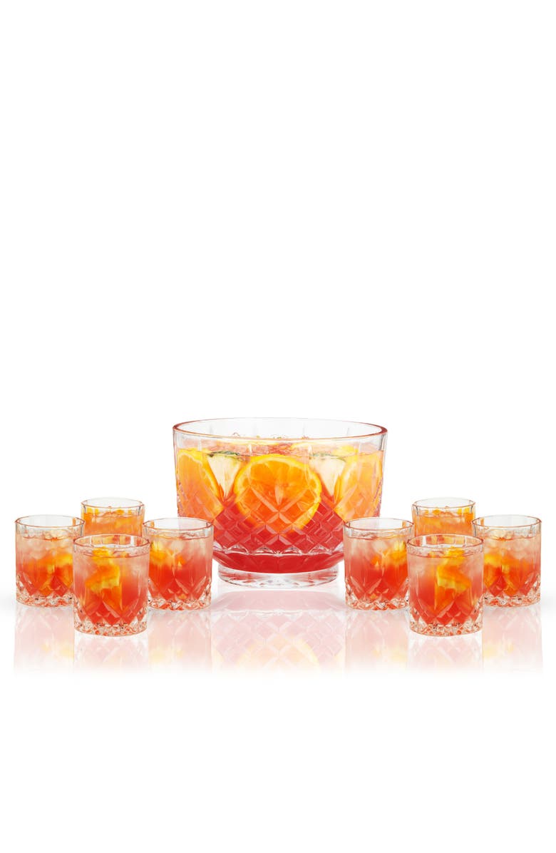 Viski Admiral Crystal 9-Piece Punch Bowl & Tumbler Set, Alternate, color, Clear