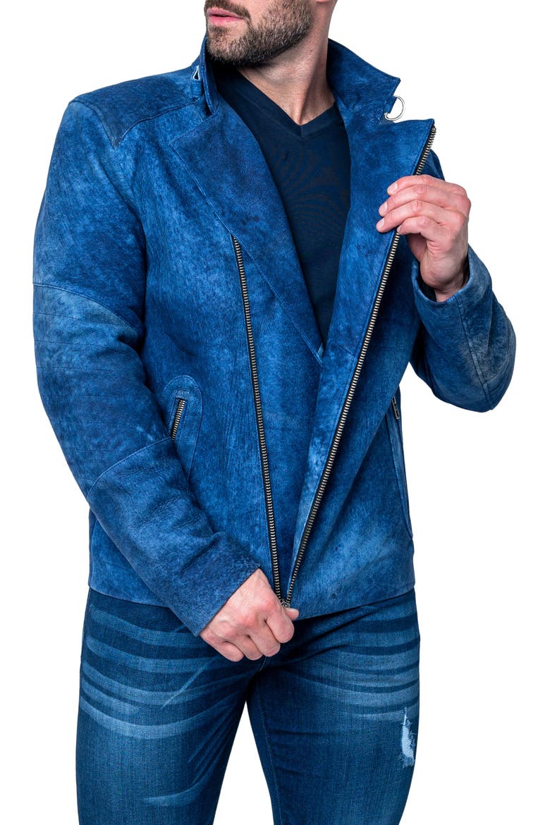 Gene Blue Leather Jacket, Alternate, color, BLUE