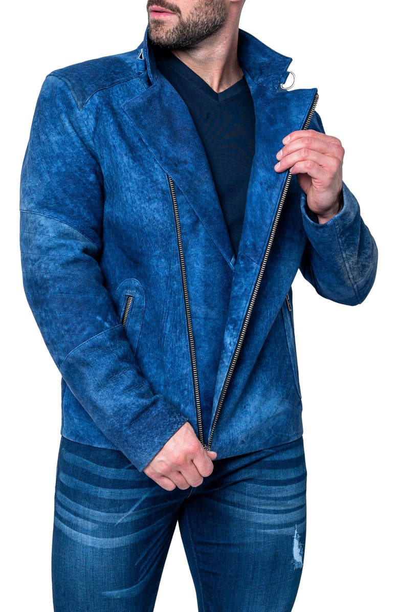 Maceoo Gene Blue Leather Jacket, Alternate, color, 