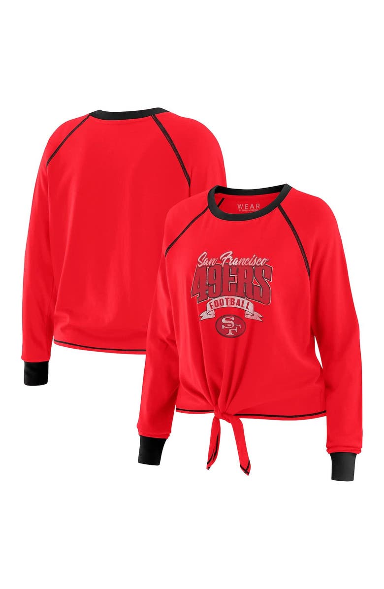 WEAR by Erin Andrews Women's WEAR by Erin Andrews Scarlet/Black San Francisco 49ers Tie-Front Long Sleeve Top, Alternate, color, Scarlet