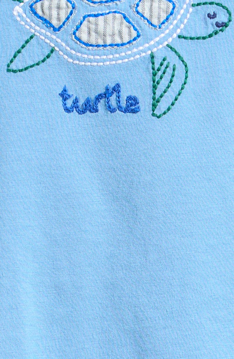 Mini Boden Embroidered Chain Stitch T-Shirt, Alternate, color, Blue Turtle Chain Stitch