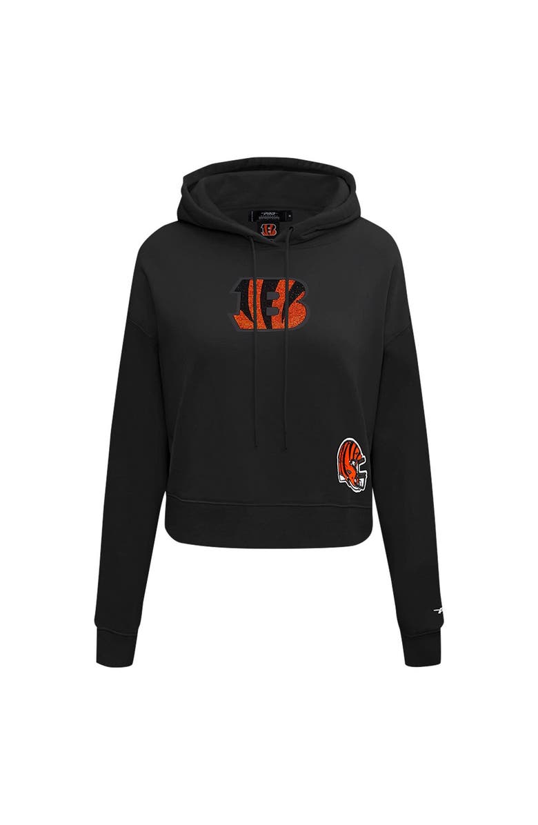 PRO STANDARD Women's Pro Standard Black Cincinnati Bengals Jeweled Cropped Pullover Hoodie, Alternate, color,