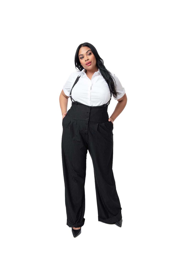 Plus Size Wide Leg Rochelle Suspender Pants, Alternate, color, Black