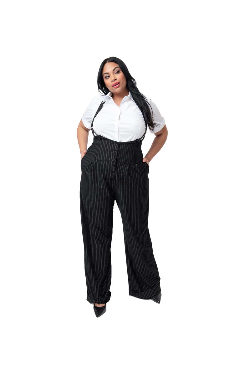 Unique Vintage Plus Size Wide Leg Rochelle Suspender Pants, Main, color, 