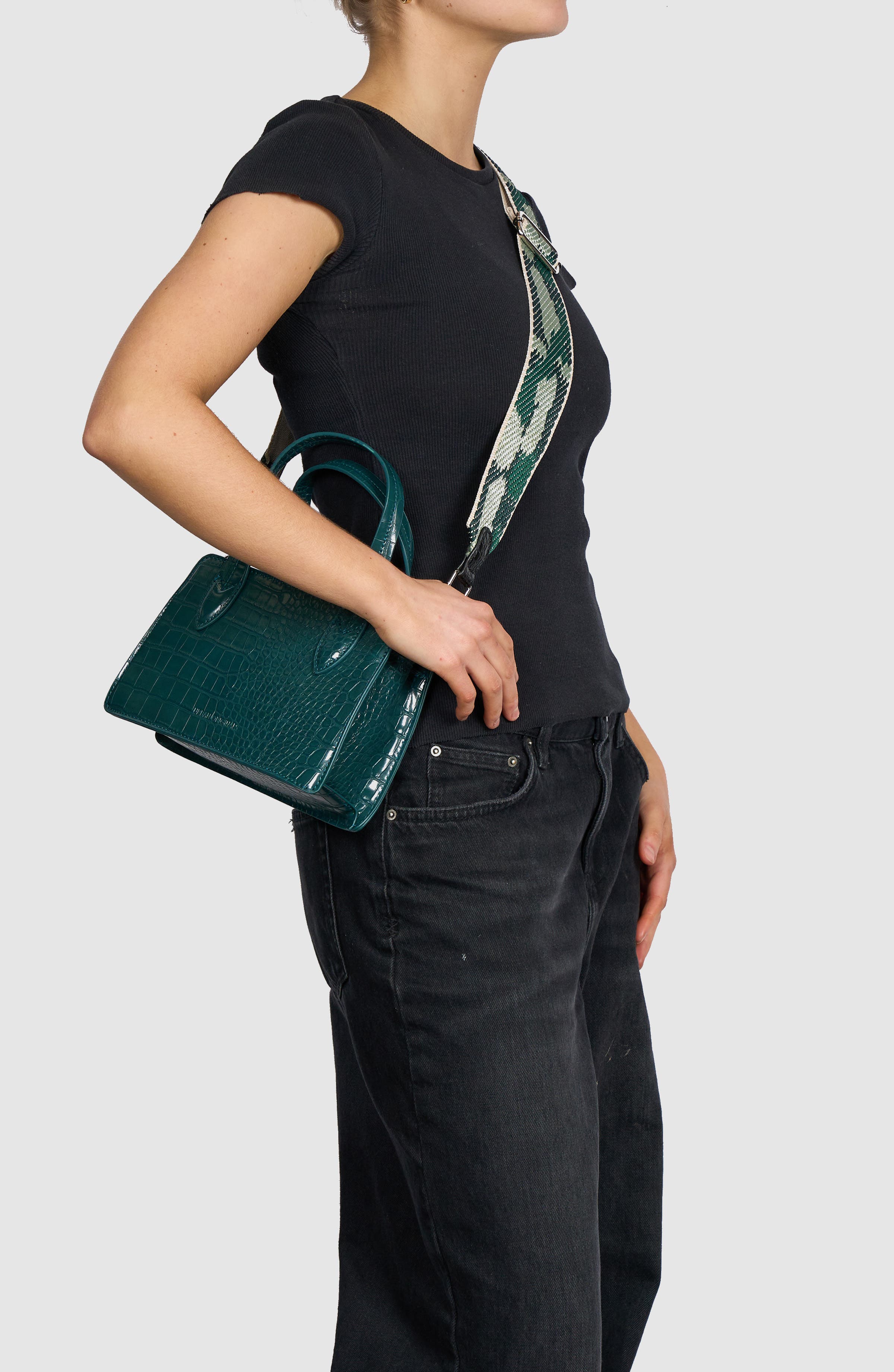 August Croc Embossed Vegan Leather Crossbody Bag, Alternate, color, GREEN