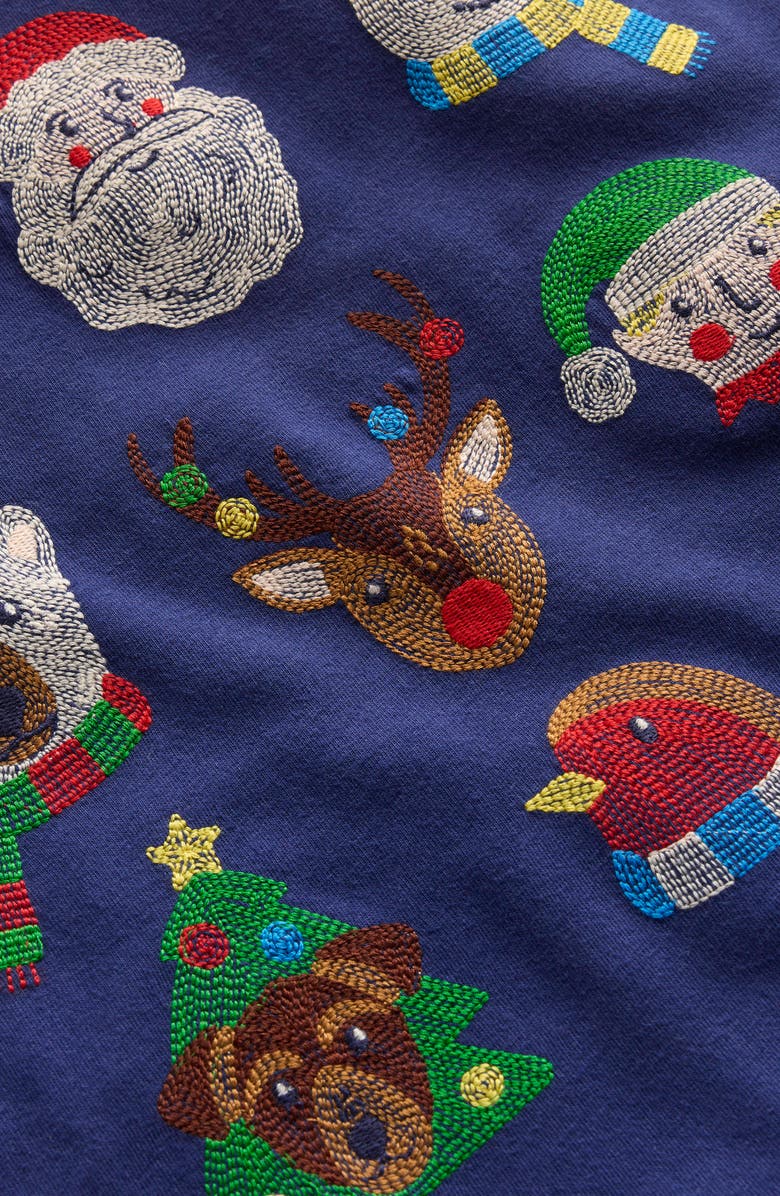 Mini Boden Kids' Embroidered Christmas Characters Long Sleeve Cotton T-Shirt, Alternate, color, Blue Chrstms Charactrs