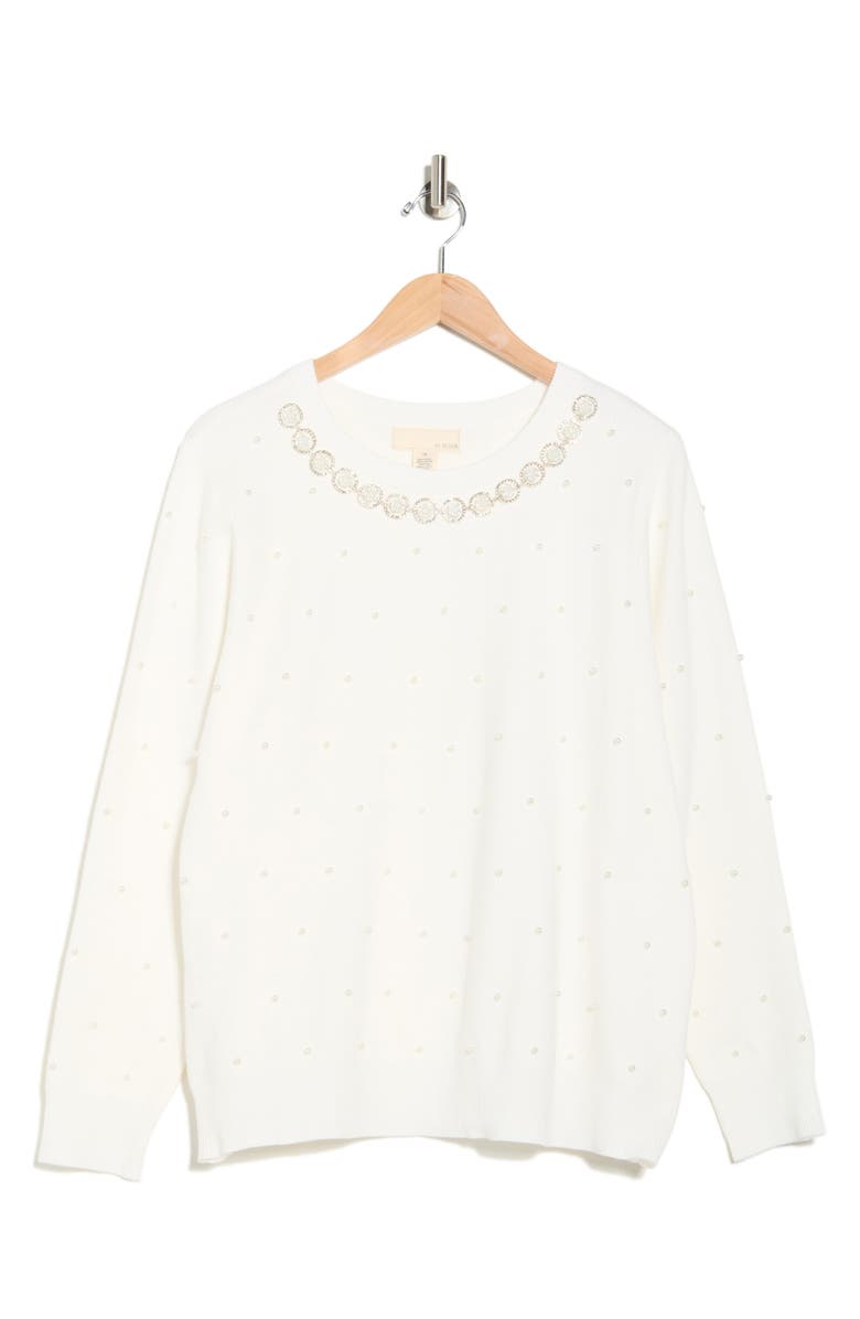 BY DESIGN Embellished Crewneck Sweater, Alternate, color, Ivory