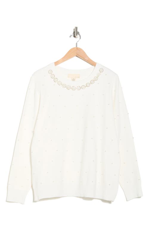 By Design Embellished Crewneck Sweater In White