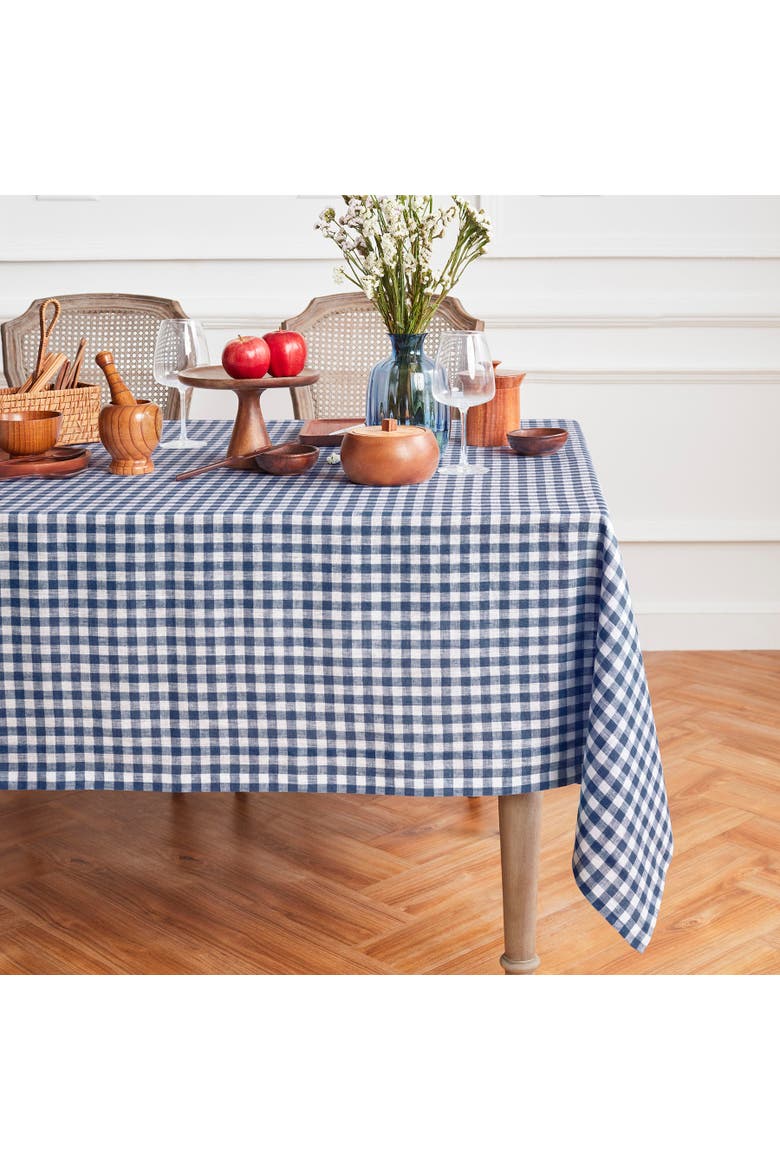 Linen Tablecloth - Gingham Check, Main, color, Navy