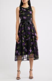 Tahari Embroidered Sleeveless Fit & Flare Dress