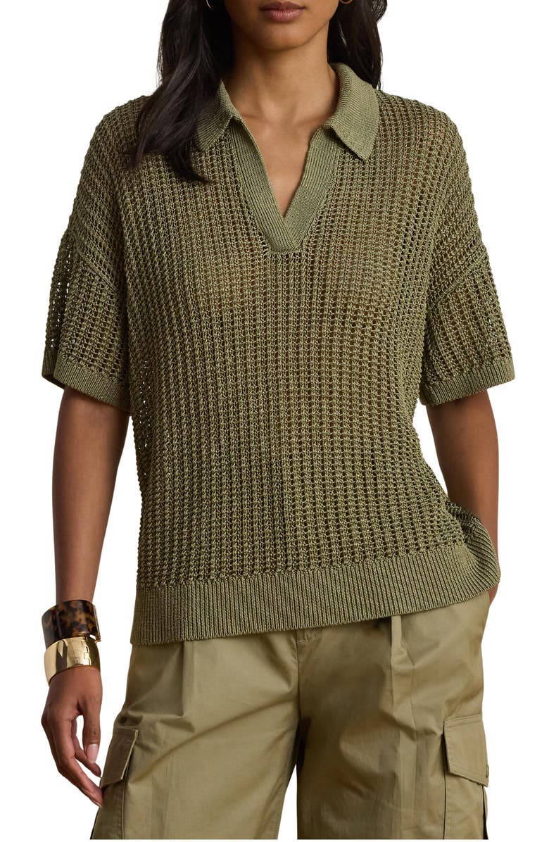 Lauren Ralph Lauren Linen Blend Knit Polo, Main, color, Light Agave Green