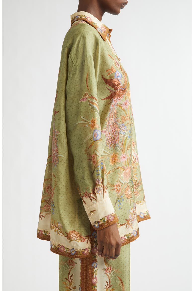 Indra Placed Print Relaxed Fit Silk Button-Up Shirt, Alternate, color, KHAKI SCARF FLORAL