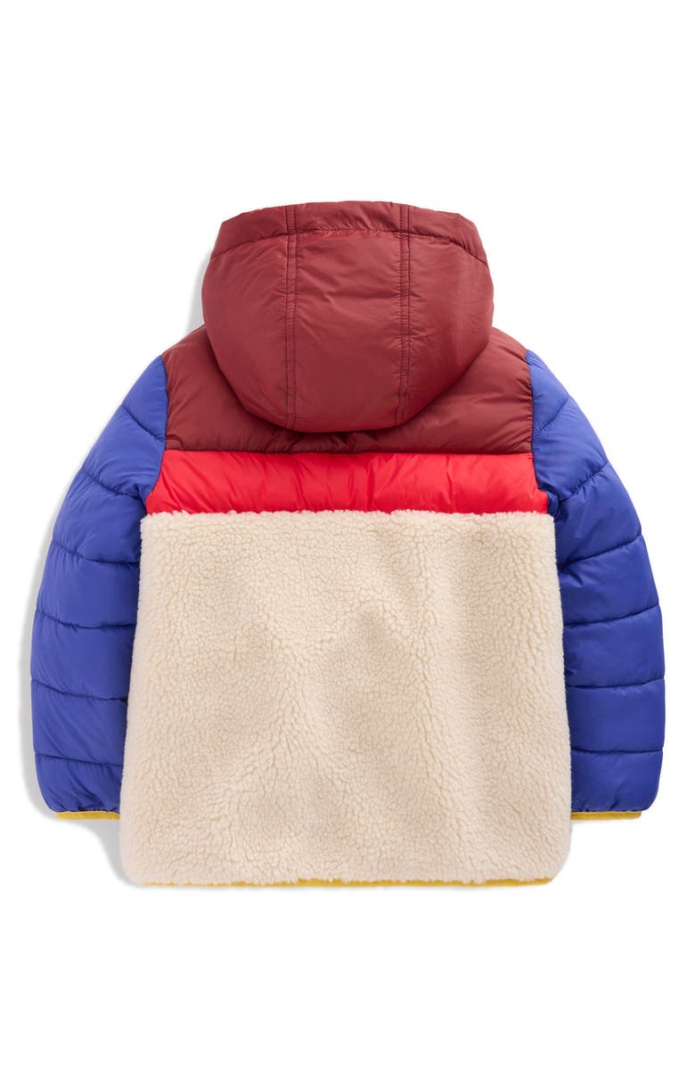 Mini Boden Kids' Fleece Trim Hooded Jacket, Alternate, color, Blue Multi