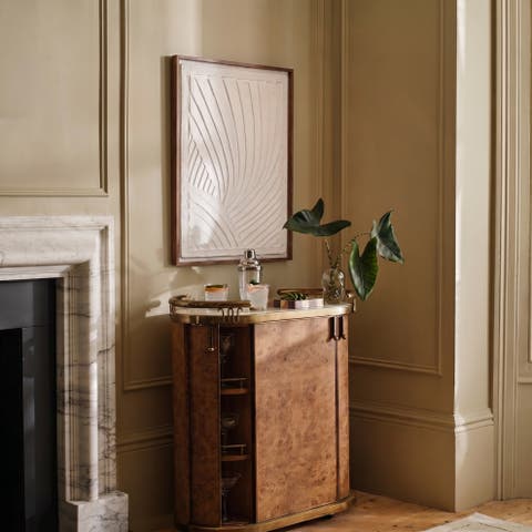 Oak Wood Framed Textured Wall Art Panel with Organic Relief Design, Cream