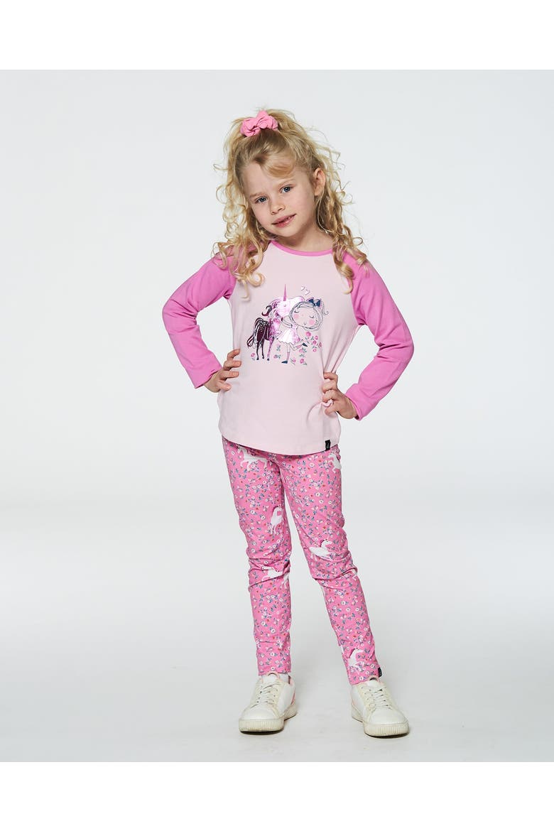 Girl's Baseball Top With Print Unicorn, Alternate, color, Crocus