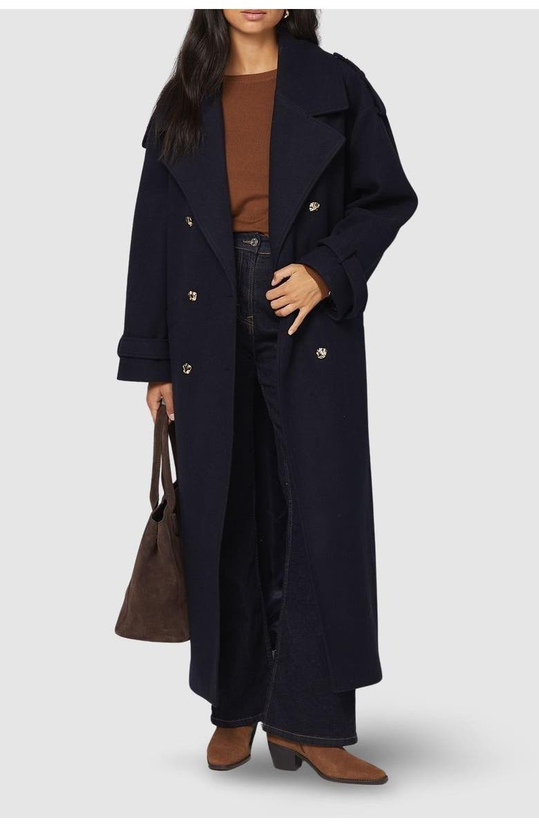 Wallis Wide Lapel Trench Coat, Alternate, color, Navy
