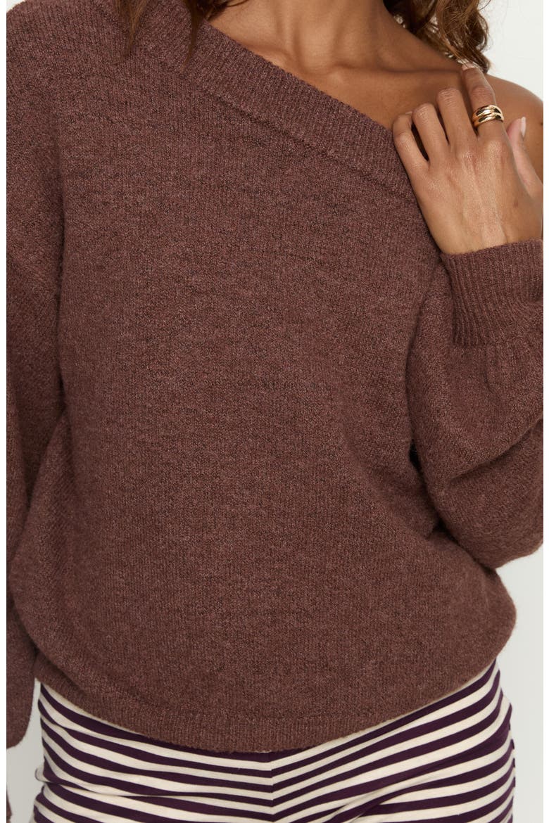 Noble One-Shoulder Sweater, Alternate, color, CHOCOLATE
