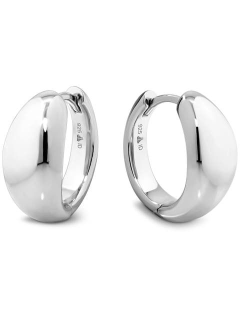 Dome Hoop Earrings in Rhodium Plated Sterling Silver
