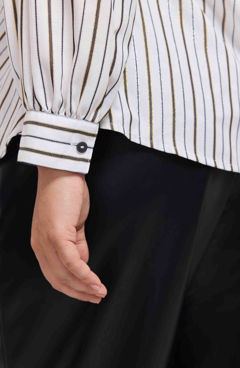 Foxcroft Daphne Metallic Stripe Cotton Blend Pullover Shirt, Alternate, color, White/ Multi