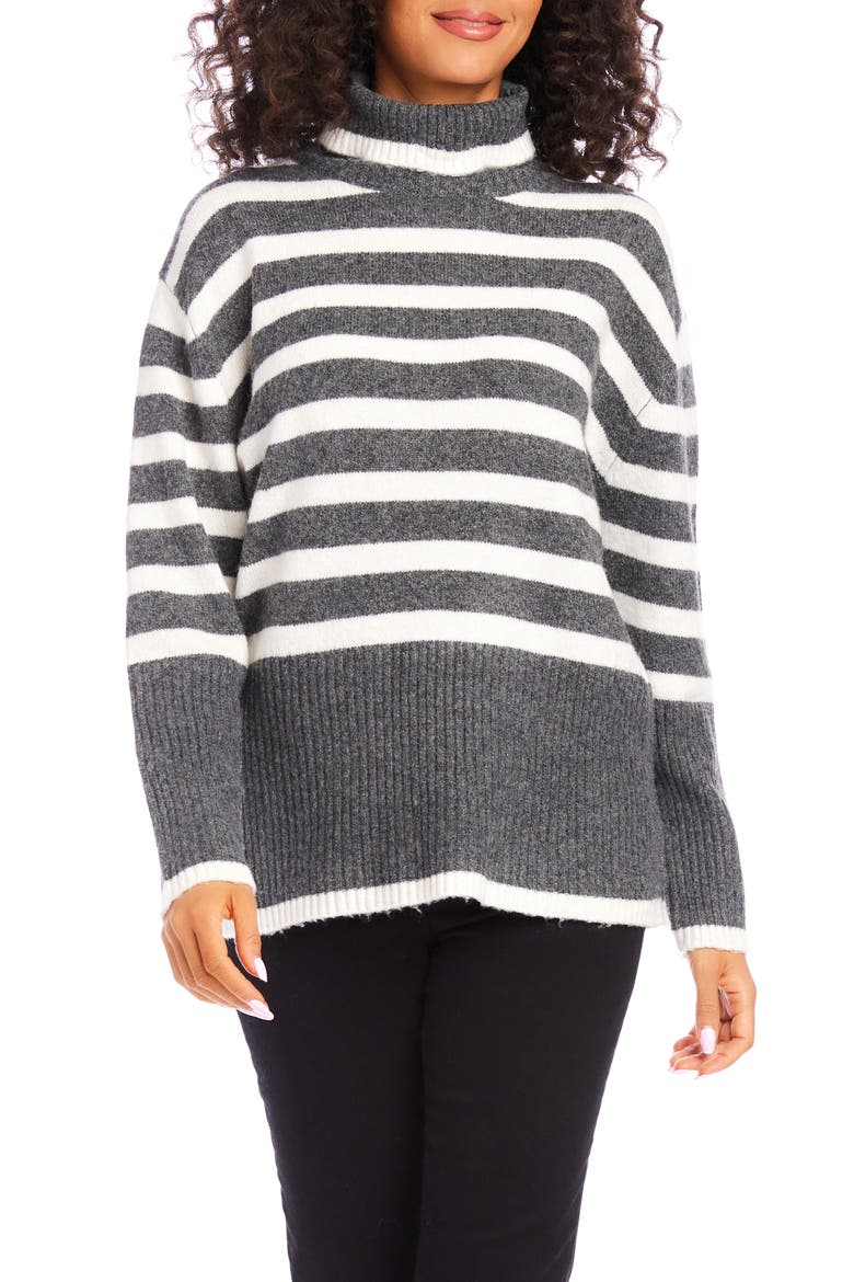 Stripe Turtleneck Sweater, Main, color, DARK GRAY