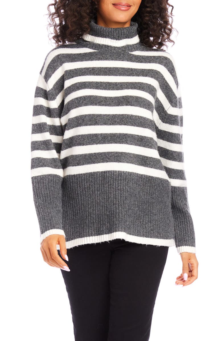 Karen Kane Stripe Turtleneck Sweater, Main, color, Dark Gray