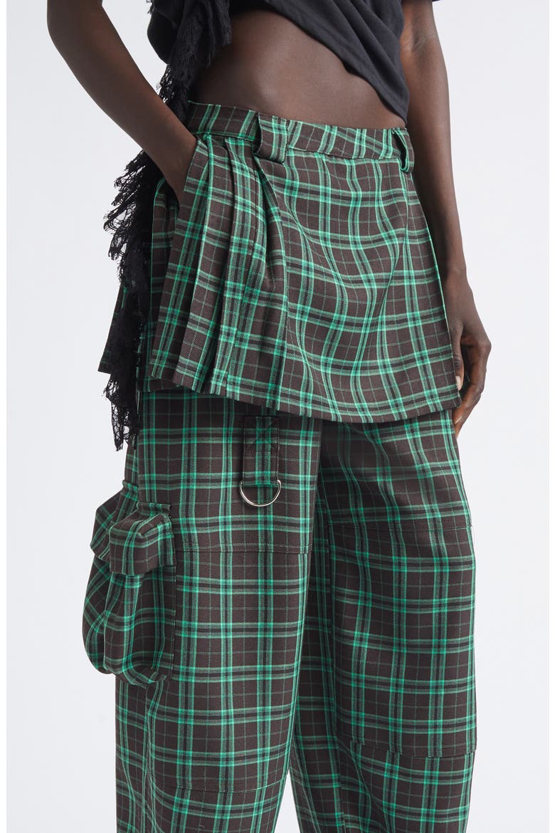Lawn Plaid Skirt Overlay Cargo Pants, Alternate, color, JADE PLAID