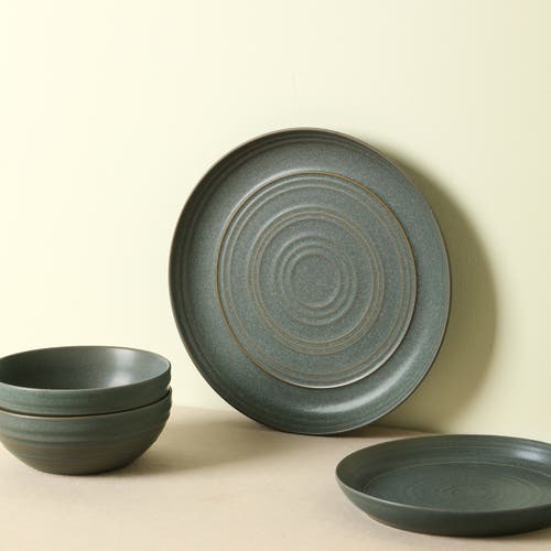 Stone Lain Elio Stoneware 4-piece Dinner Plate Set In Green