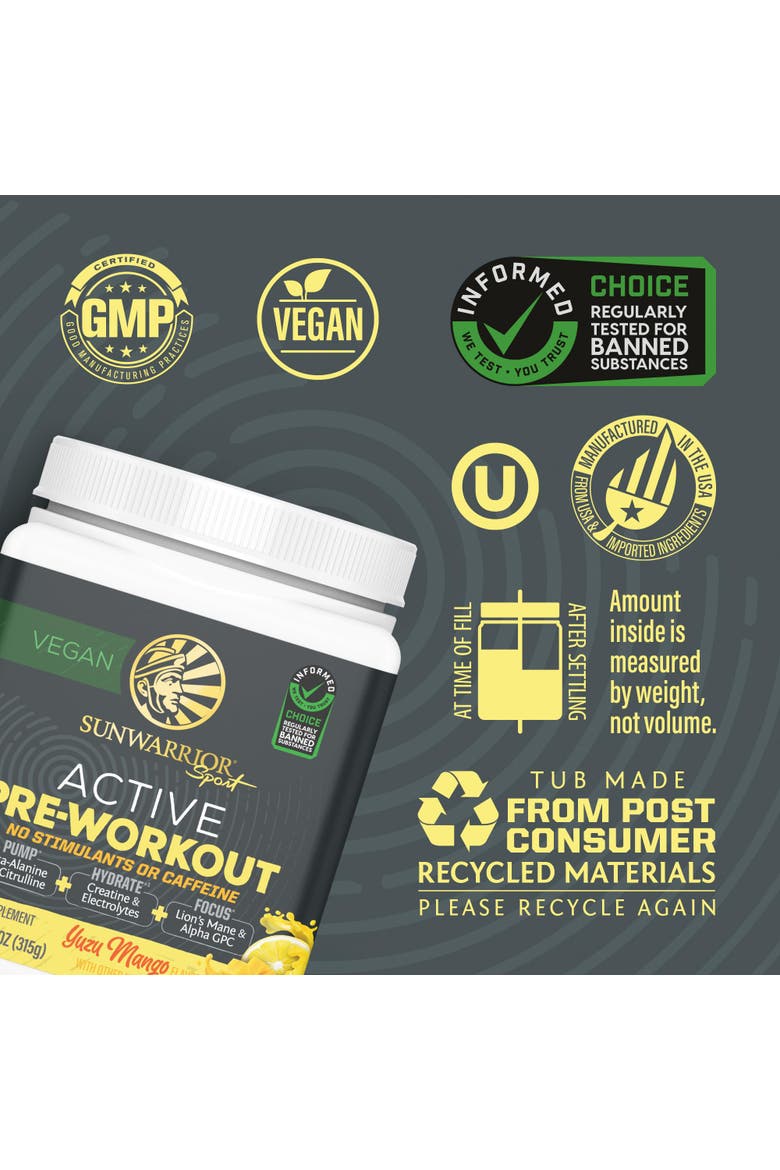 Active Pre-Workout Powder, NON STIM, 315gm Tub, Alternate, color, Yuzu Mango