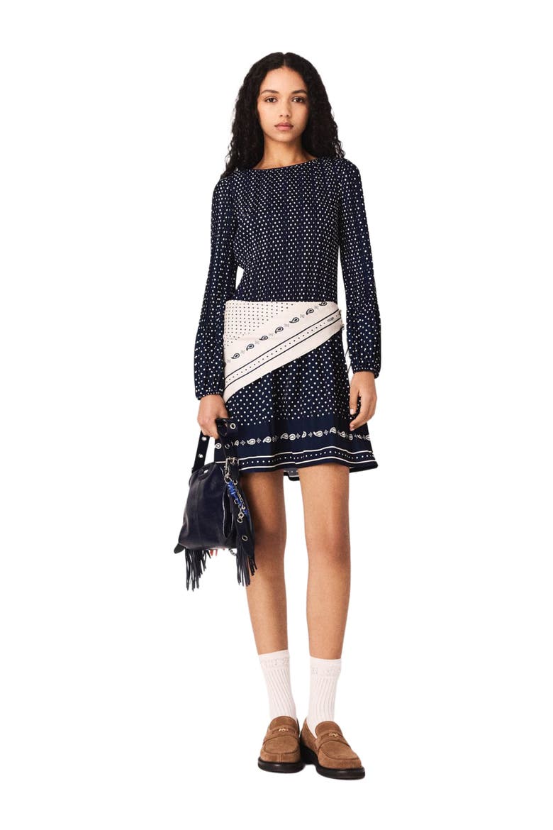 Patterned pleated dress, Main, color, Navy dot bandana print