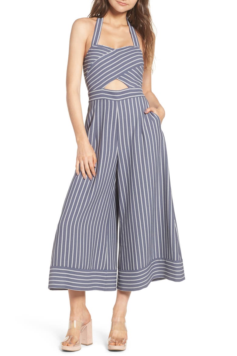 Stripe Convertible Halter Jumpsuit, Main, color, GREY GRIS ASHLEY STRIPE