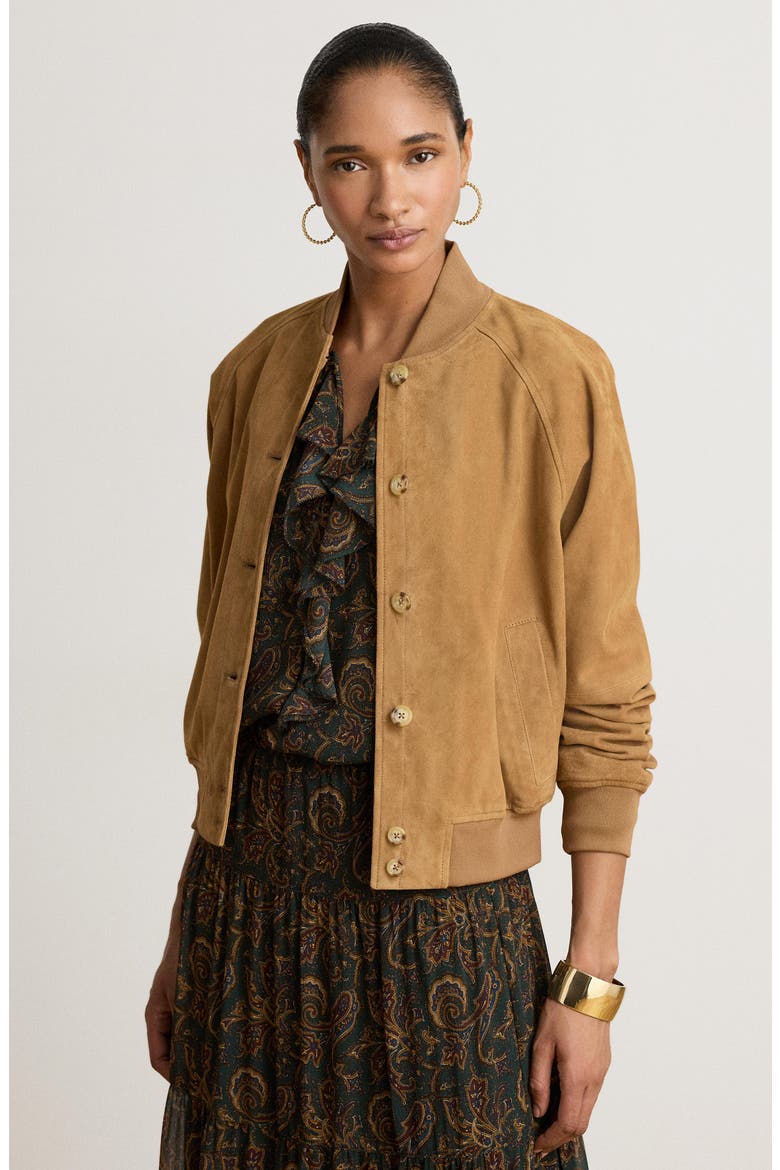 Suede Bomber Jacket, Alternate, color, CAMEL BEIGE