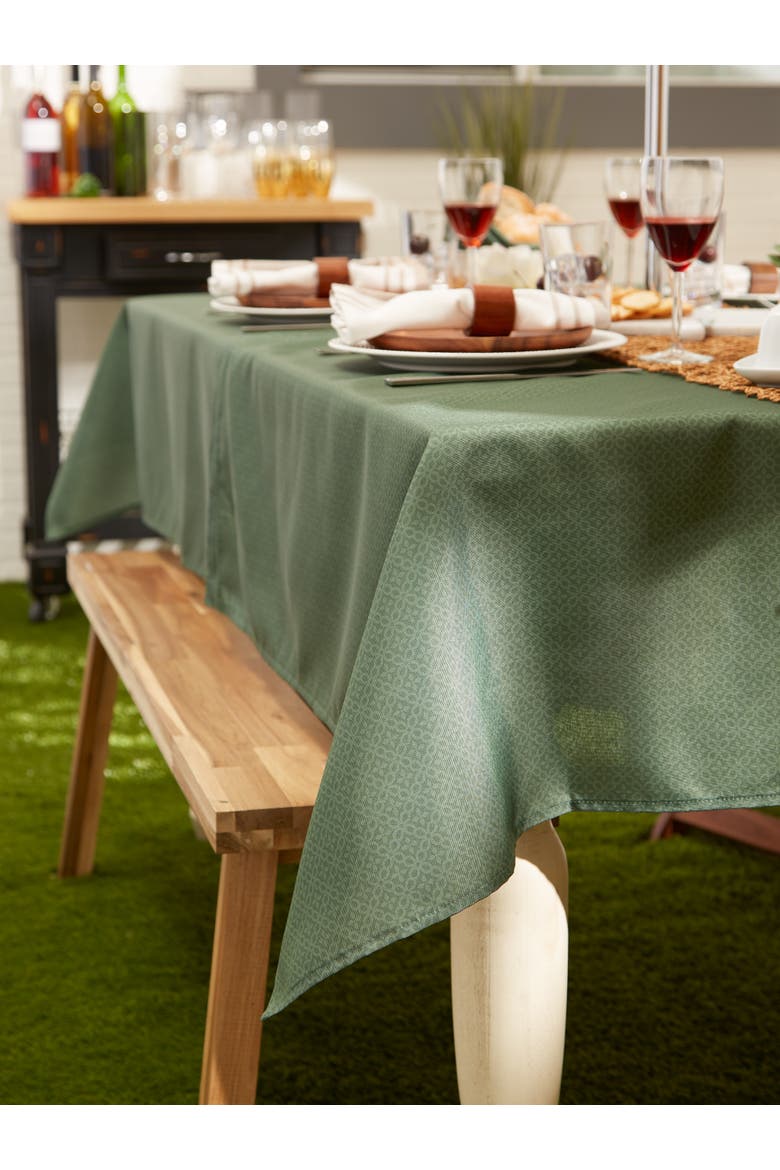 Tonal Lattice Print Outdoor Tablecloth With Zipper, Alternate, color, Artichoke Green