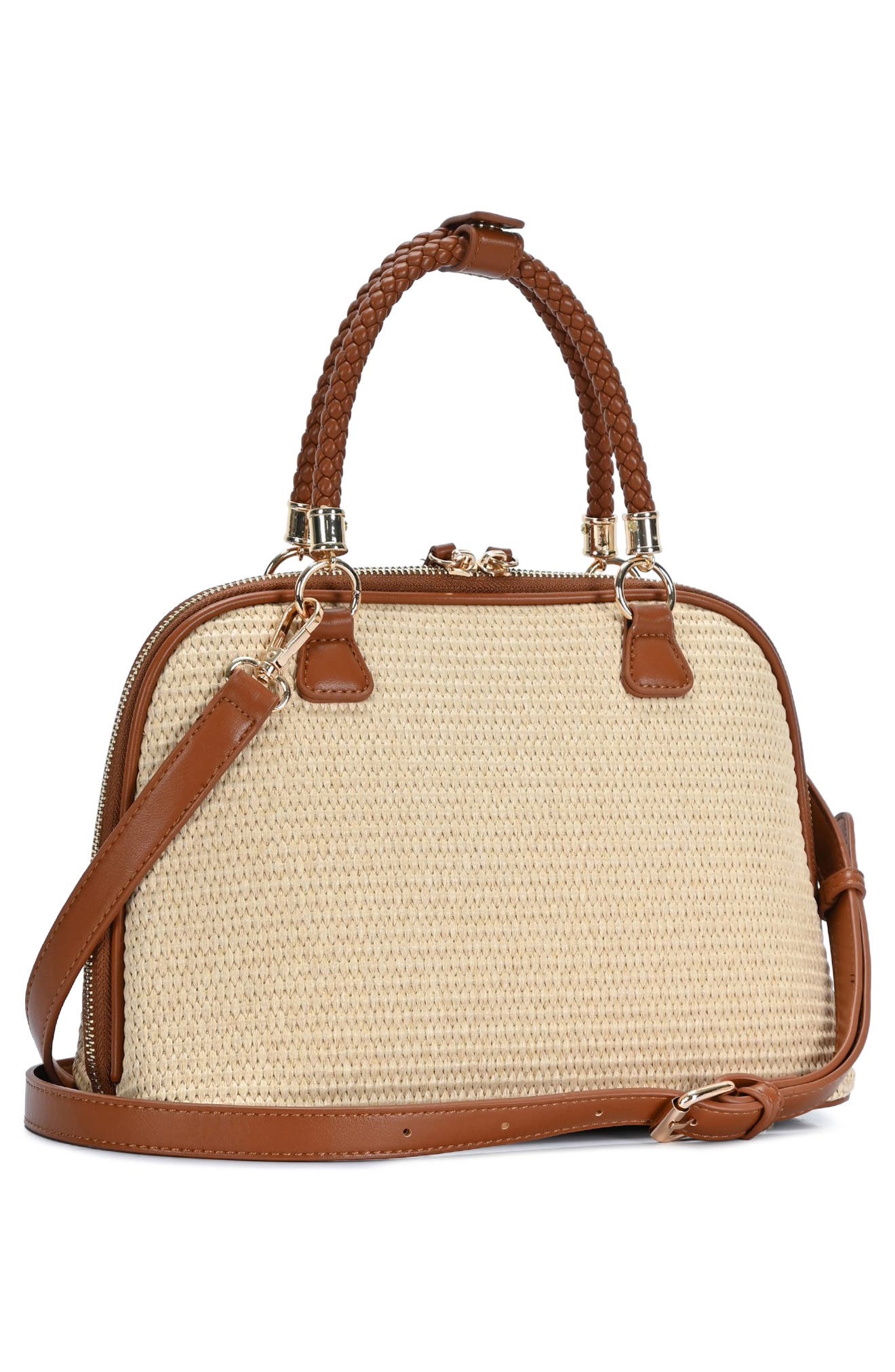 Raffia Dome Satchel, Alternate, color, NATURAL/ TAN
