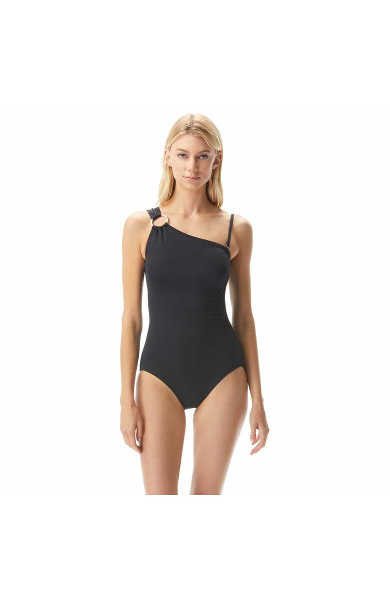 MICHAEL Michael Kors One Shoulder Underwire One Piece Swimsuit, Alternate, color, 001-Black