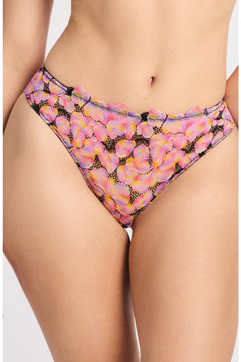 Sun Tide Floral Lace Cheeky Briefs, Main, color, BLACK CAVIAR