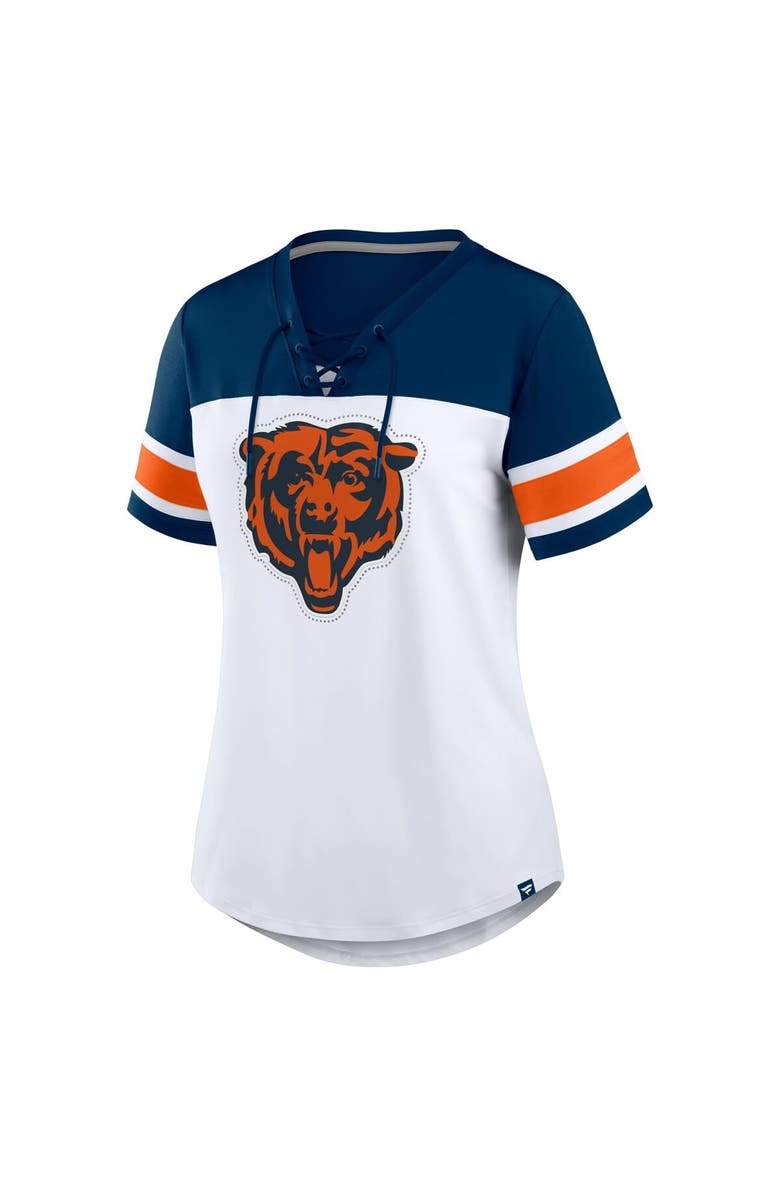 FANATICS Women's Fanatics White/Navy Chicago Bears Athena Rhinestone Lace-Up V-Neck T-Shirt, Alternate, color, White