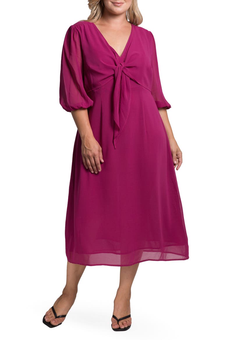 Kenna Tie Front Chiffon Midi Dress, Main, color, FUCHSIA