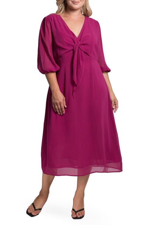 Kenna Tie Front Chiffon Midi Dress (Plus Size)