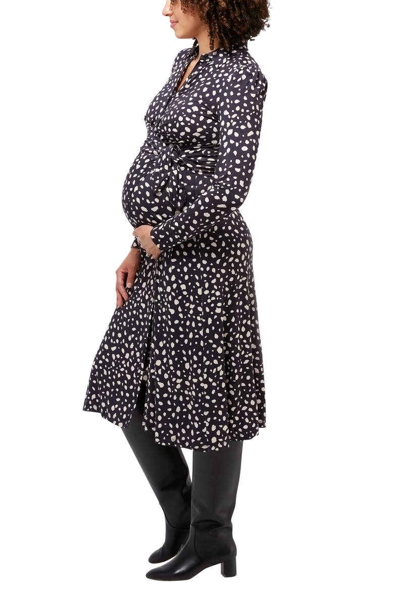 Naomi Long Sleeve Maternity/Nursing Dress, Alternate, color, BLACK ABSTRACT DOT