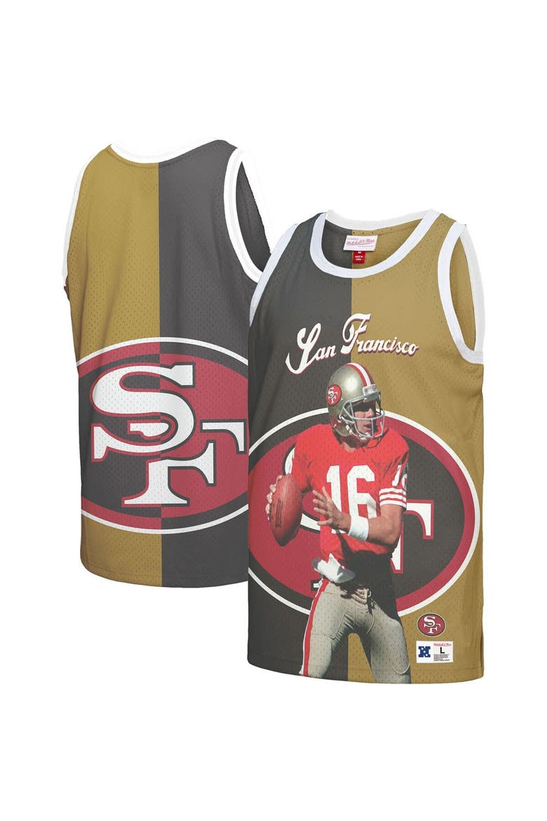Men's Mitchell & Ness Joe Montana Black/Gold San Francisco 49ers Retired Player Graphic Tank Top, Main, color, Black
